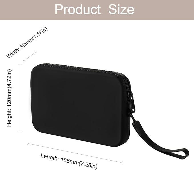 WHHJM Large Silicone Multifunctional Essential Bag Portable Travel Makeup Bag for Women Men Cards Cash Bag Zipper Pouch (Black)