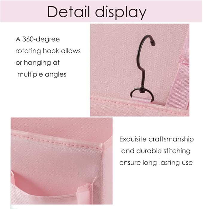 Bedside Caddy Bedside Storage Organizer,Bed Caddy With Thickened Material Suitable for Homes, Dormitories, Hospitals, Cribs, RVs，Great for Magazines,Books,Remote, Phone (Pink)