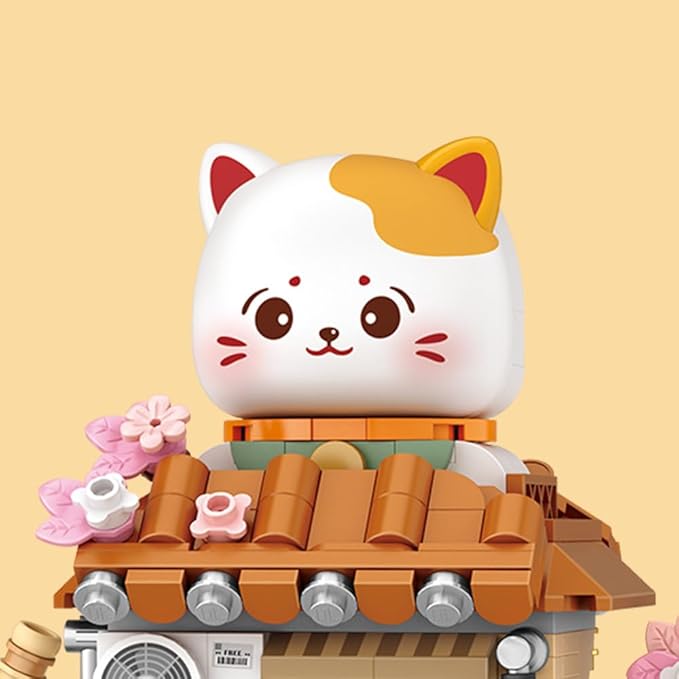 Lucky Cat Building Set,Openable Taiyaki Shop 923PCS Mini Brick Building Toy for Boys Girls Age 8+ (Not Compatible with Lego)