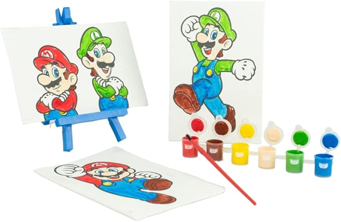 Innovative Designs Super Mario Canvas Paint Set for Kids with 3 Canvases, Acrylic Paint