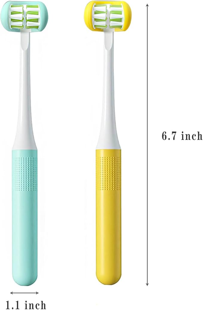 2 Pieces 3 Sided Toddler Toothbrush, Three Bristles for Kids Toothbrush, Autism Soft Bristles Toothbrush,Soft and Gentle for Complete Tooth and Gum Care(C1（Blue+Yellow） Kids)