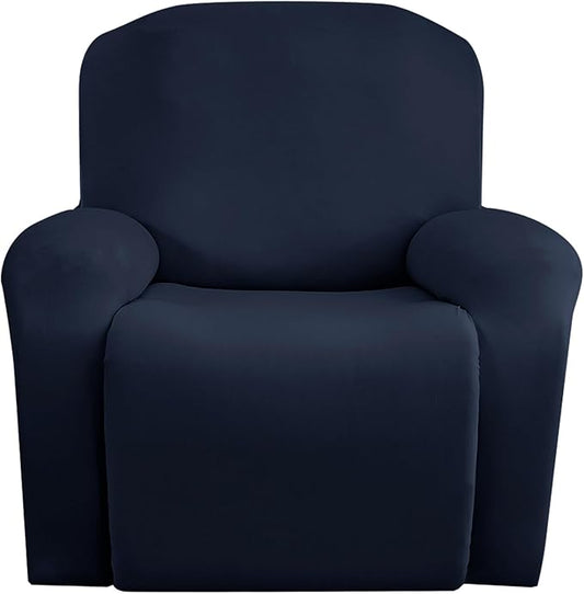Jin Le 4 Pieces Recliner Cover Stretch Recliner Chair Cover 1 Seater Recliner Couch Covers Sofa Covers Stretch Soft Furniture Protector with Elastic Bottom and Ties for Kids Pet(Recliner, Navy)