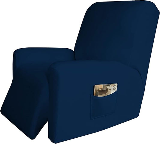 Easy-Going 4 Pieces Microfiber Stretch Recliner Slipcover – Spandex Soft Fitted Sofa Couch Cover, Washable Furniture Protector with Elastic Bottom for Kids, Pet(Recliner, Navy)