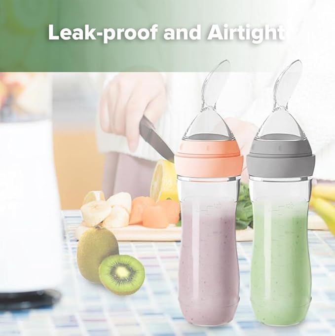 Haakaa Silicone Baby Food Dispensing Spoon Feeder 4oz - Infant Squeeze Cereal Feeder, Baby Fresh Food Feeder, Feed Bottle for Puree, Solid Baby Food, BPA Free, 4m+ Babies – Peach