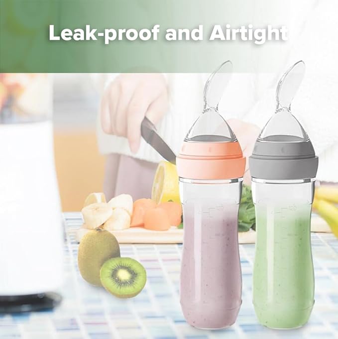 Haakaa Silicone Baby Food Dispensing Spoon Feeder 4oz - Infant Squeeze Cereal Feeder, Baby Fresh Food Feeder, Feed Bottle for Puree, Solid Baby Food, BPA Free, 4m+ Babies – Grey