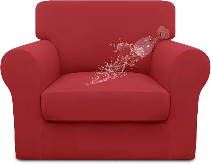 Easy-Going 100% Dual Waterproof Chair Cover Stretch Soft Couch Cover for Dogs, Sofa Slipcover for 1 Separate Cushion Couch Leakproof Furniture Protector for Kids, Pets Christmas Red