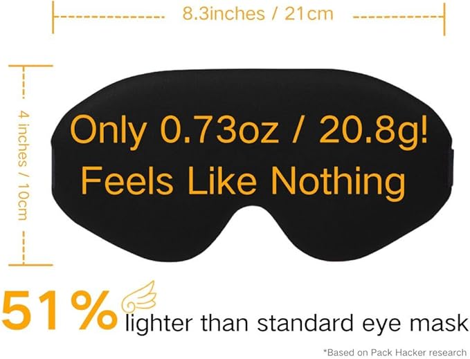 BEARWING 100% Light Blocking Sleep Mask with Storage Bag, Only 0.73oz Light Comfortable 3D Contoured Memory Foam, Blink Freely Eye Masks for Sleep, Travel, Nap, for Men Women Side Sleeper, Black