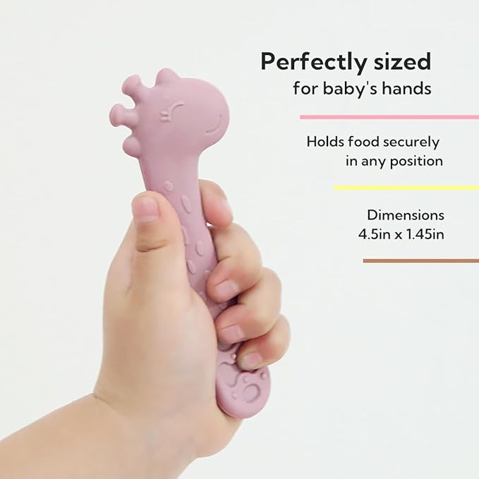 Silicone Baby Spoon Set | Stage 1 & 2 Silicone Self-Feeding Baby Rattle | BPA-Free | Easy to Hold for Babies 6 Months+ | Teething Friendly | 6-Piece Pack with Multiple Colors for Boys & Girls