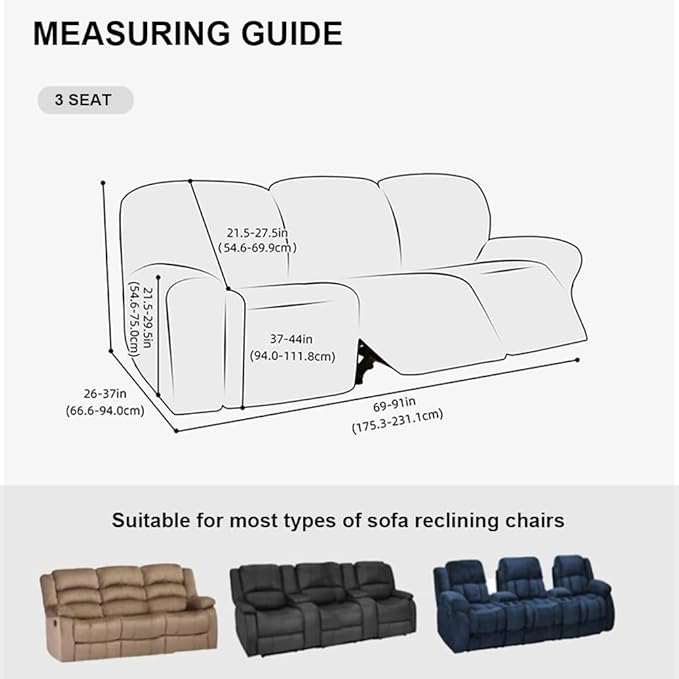 vctops 8 Pieces Jacquard Plush Recliner Sofa Covers Stretch Soft 3 Seats Couch Cover Anti-Slip Solid Color Sofa Slipcover Furniture Protector with Elastic Bottom for Kids Pet (Green,3 Seat)