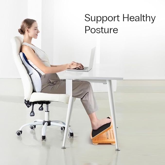 StrongTek Adjustable Wooden Foot Rest for Under Desk, Ergonomic Office Footstool with 3 Height Levels, Improves Posture & Leg Circulation, Comfortable Foot Support for Work & Home
