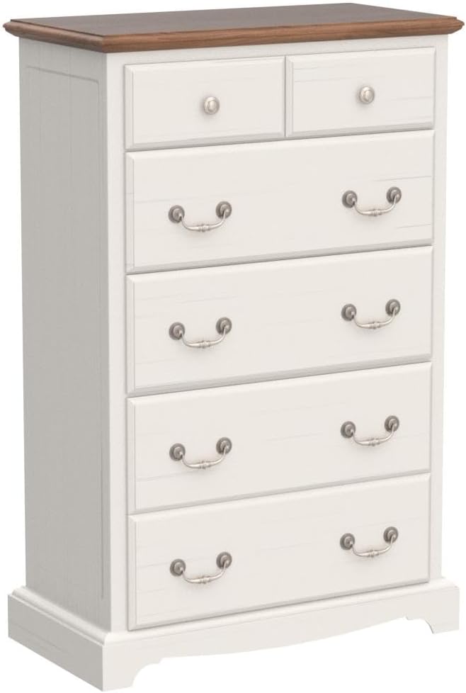 T4TREAM 6 Drawers Dresser Chests for Bedroom, 48" Tall Rustic Chset of Drawers, Wood Dressers Organizer for Bedroom, Living Room,Hallway, Antique White