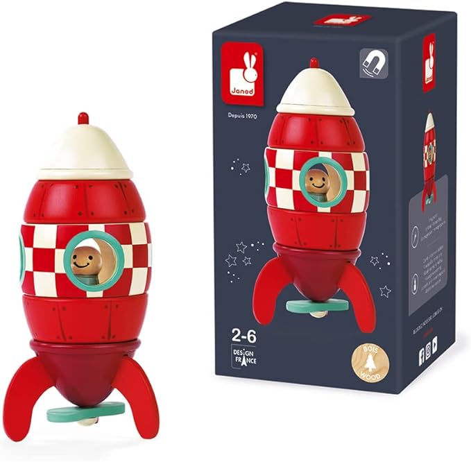 Janod Small Wood Magnetic Rocket Kit – 2 in 1 Game - Ages 2-6 - J05207