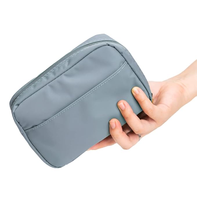 Hekyip Rectangular Cosmetic Beauty Bag for Purse Travel Handy Makeup Pouch for Women Girls (Rectangular Grayish Blue)