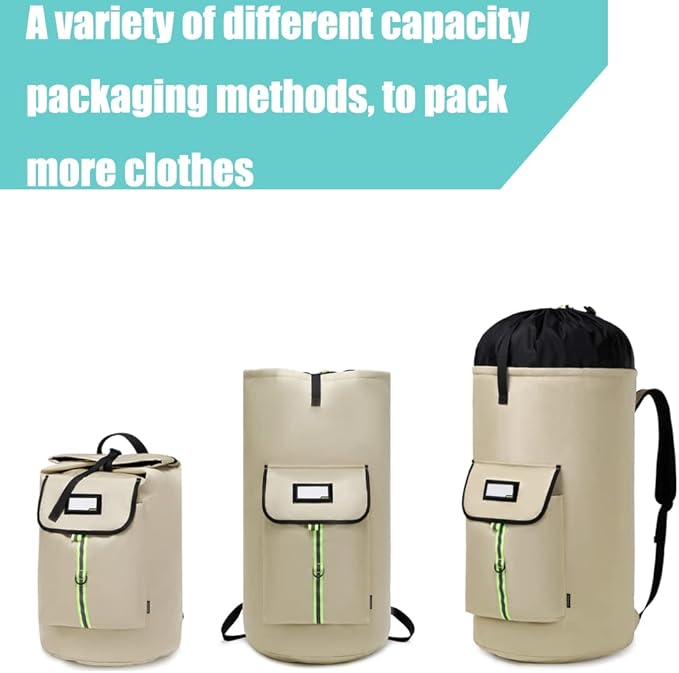 SUOVOCK laundry bag backpack,extra-large heavy duty laundry bags,laundry backpack for college students,drawstring closure (Khaki laundry bag)