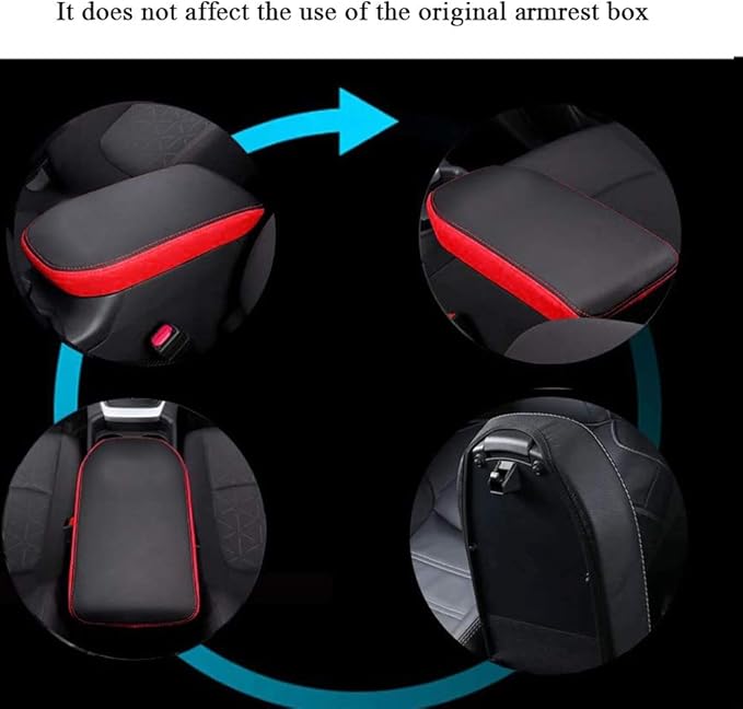 XITER Car Armrest Cover Saver, 1 Pc Center Console Pad Fit for Toyota RAV4 2019-2025, Central Console Armrest Box Protector Interior Accessories (Black skin and red skin)