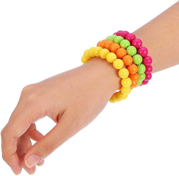 80s Women Costume Accessories Set Acrylic Neon Bead Necklace Bracelet Colorful Fingerless Short Fishnet Gloves for 80's Party