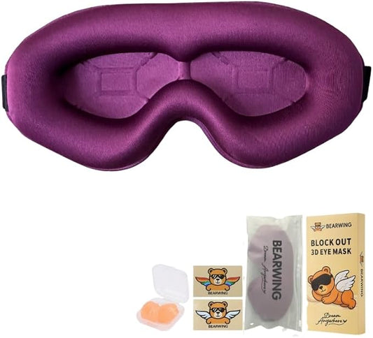 BEARWING 100% Light Blocking Sleep Mask Set, Only 0.73oz Light Comfortable 3D Contoured Memory Foam, Blink Freely Eye Masks for Sleep, Travel, Nap, for Women, Purple