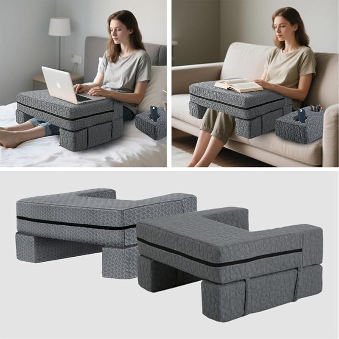 Extra Large Reading & Gaming Pillow with Coaster, Lap Desk Pillow for Laptop for Adult, Memory Foam Bed Desk for Working, Gaming, Reading & Writing Laptop Desk for Couch Bed Floor (Star Gray)