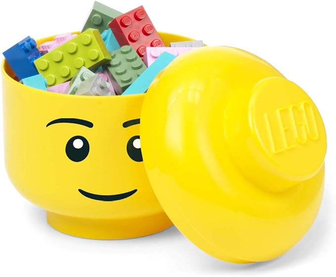 Room Copenhagen, Lego Storage Heads Stackable Storage Container - Buildable Organizational Bins for Kid’s Toys and Accessories - 4.02 x 4.02 x 4.53in - Mini, Silly, Holds 100 Bricks