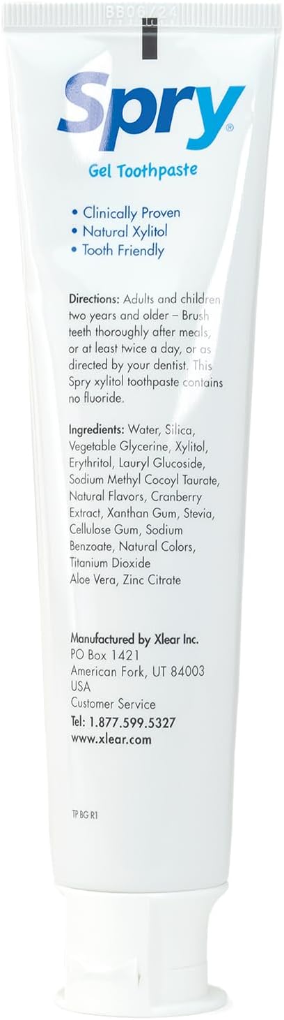 Spry Xylitol Toothpaste for Kids 5oz. Fluoride Free Toothpaste, Teeth Whitening Kids Toothpaste with Xylitol, Natural Breath Freshening, Mouth Moisturizing Ingredients, Bubble Gum (Pack of 1)