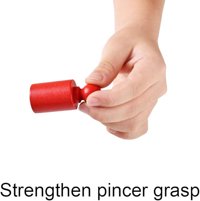 BOHS Montessori Knobbed Cylinders Blocks - 6 Pegs / 6.7 Inches - Colorful Wooden Early Home School Toys - 4pcs Set