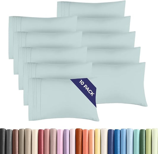 King Pillow Cases Set of 10 - Ultra Soft Hotel Quality Pillowcase Covers - Comfy & Wrinkle Free - Shrink, Stain & Fade Resistant - Easy-Care, Machine Washable Pillow Protectors - 10 Pcs Set - Ice Blue