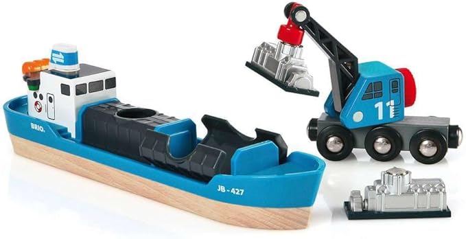 BRIO World - 33534 Container Ship and Crane Wagon | Premium 4-Piece Kids Train Set Toy | Enhances Motor Skills & Creativity | Compatible with All Toys | Ideal for Toddlers Age 3+