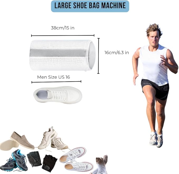 Shoe Washing Machine Bag for 1 Large Pair Shoes – Eliminate Sports Shoe Odor with Reusable Laundry Shoe Bags and Protect Clothes - White Mesh Shoe Bag for laundry items