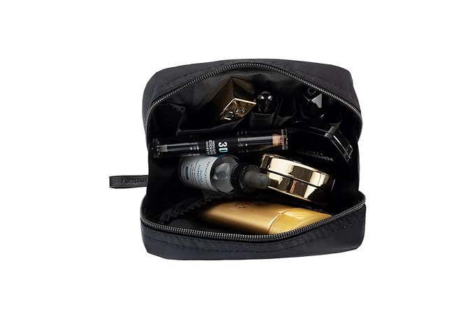 Hekyip Rectangular Beauty Bag, Small Travel Makeup Bag for Purse, Portable Waterproof Cosmetic Pouch for Ladies Women (Rectangular All Black)