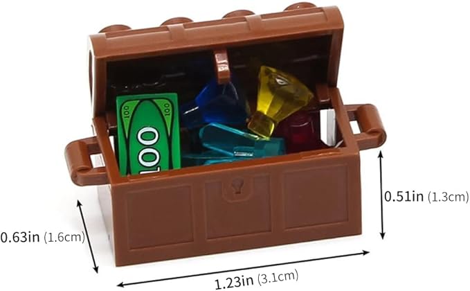 Feleph Treasure Accessories Money Building Blocks Set Jewel Chest, Gems Diamonds, Bullion Gold Tile Silver Bar, Power Crystals, Coins, Goblet, 100 Dollar Bill Cash Toy Brick