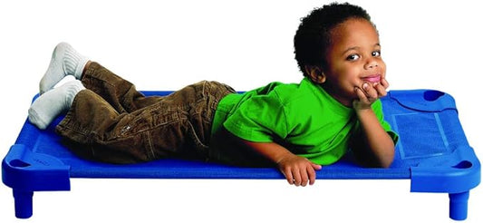 Children's Factory Value Line Unassembled Toddler Cots, Set of 4, Blue, AFB5757, Classroom, Preschool and Daycare Nap Cots, Portable and Stackable