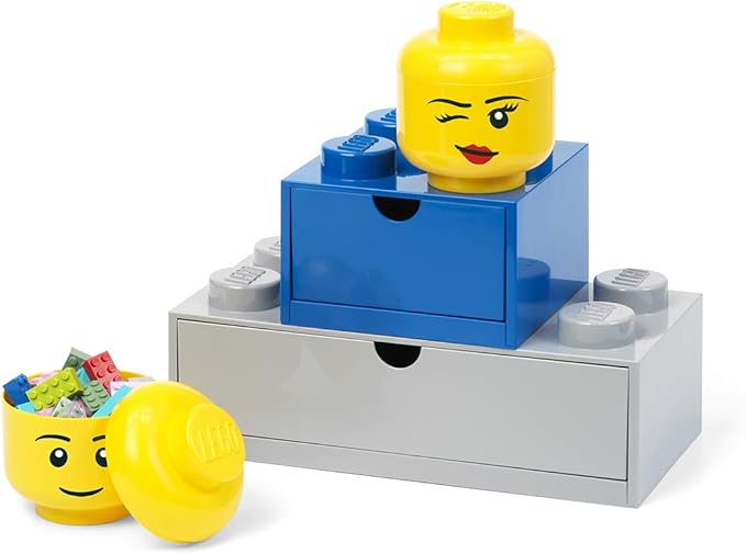 Room Copenhagen, Lego Storage Heads Stackable Storage Container - Buildable Organizational Bins for Kid’s Toys and Accessories - 4.02 x 4.02 x 4.53in - Mini, Silly, Holds 100 Bricks