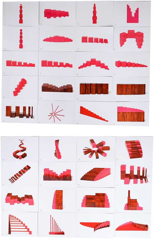Kghios Montessori Pink Tower、 Brown Stair and Long Red Rods Sensorial Cards with Wood Box,Montessori Toys Materials for Toddlers Visual Sense, Early Educational Tools Preschool Learning Toys
