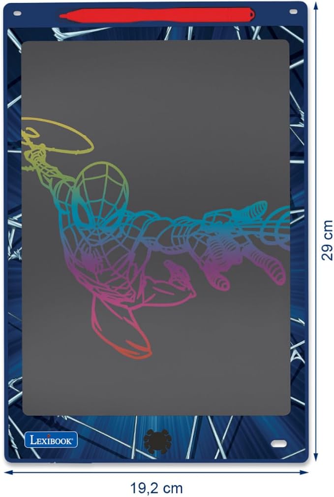 Lexibook, Spider-Man, Magic Slate, Artistic and Creative Toy for Girls and Boys, Multicoloured Drawings, 11" Screen, Includes 1 Stylus and 6 Stencils, Blue, CRT10SP