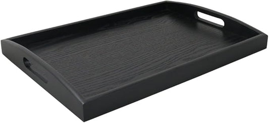 DILLMAN Serving Tray Large Black Wood Rectangle Food Tray Butler Tray Breakfast Tray with Handles (Small)
