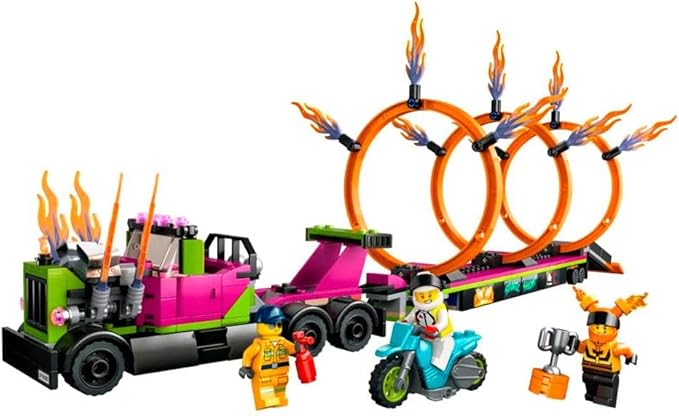 LEGO City Stuntz Stunt Truck & Ring of Fire Challenge 60357 with Flywheel-Powered Motorcycle Toy and Minifigures, Fun Gift for Kids Ages 6 Plus, 2023 Set