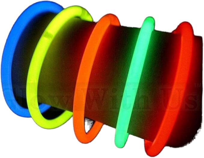 Glow Sticks Bulk Wholesale Bracelets, 100 8” Assorted Glow Stick Glow Bracelets, Bright Color, Glow 8-12 Hrs, 100 Connectors Included, Glow Party Favors Supplies, Sturdy Packaging, GlowWithUs Brand