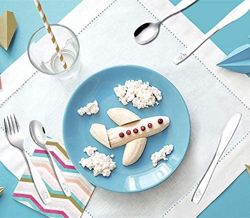ANNOVA Kids Silverware 6 Pieces Children's Safe Flatware Set Stainless Steel - 3 x Forks, 3 x Children Dinner Spoons, Toddler Utensils, Metal Cutlery Set for LunchBox (Engraved Dog Bunny)