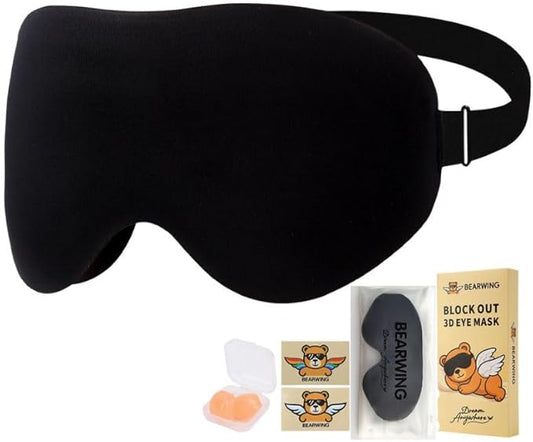 BEARWING 100% Light Blocking Sleep Mask Set, Only 0.73oz Light Comfortable 3D Contoured Memory Foam, Blink Freely Eye Masks for Sleep, Travel, Nap, for Men Women Side Sleeper, Black