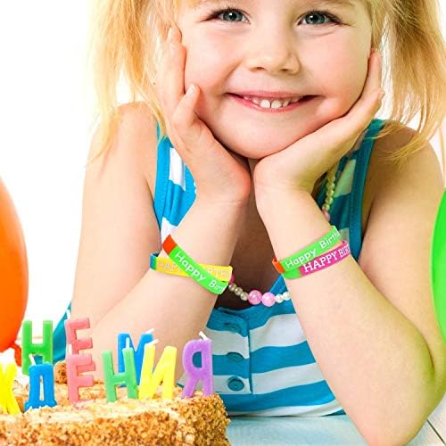 JOVITEC 48 Pieces Rubber Bracelets for Happy Birthday Gift Colored Silicone Bracelets for Teenagers Birthday Party Favors for Happy Birthday Party Supplies (48 Pieces, Style Set 1)