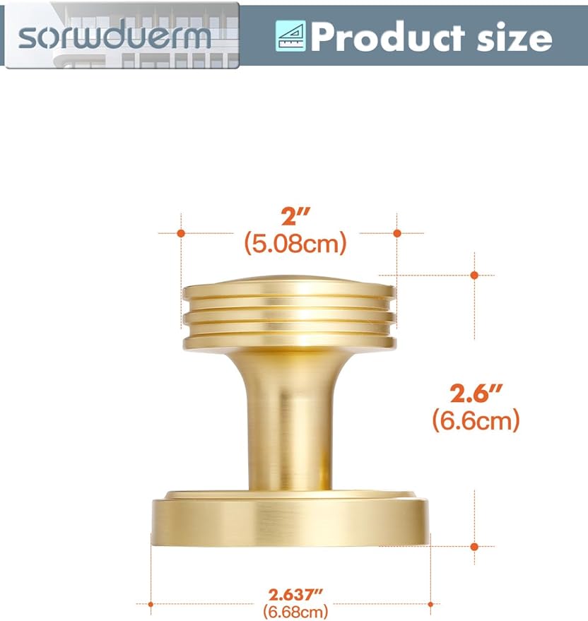 2 Pack Dummy Gold Door Knobs Satin Brass Interior Dummy Door Handle Single Sided Decorative,Zinc Alloy