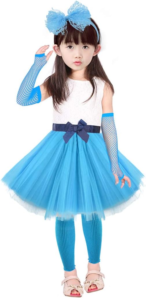 Kids 6 in 1 Costume Accessories 1970s 1980s Fancy Outfits and Dress for Cosplay Party Theme Party for Girl