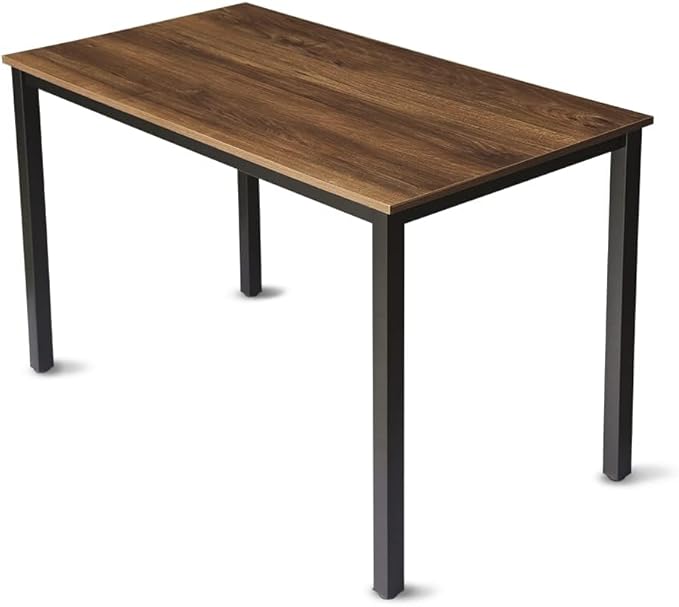 GL GLOBAL LIFE 55 inch Large Computer Desk Wood, Modern Simple Style Desk for Home Office, Bedroom, Study Student Writing Desk, Small Spaces, Black Metal Frame, Walnut Top