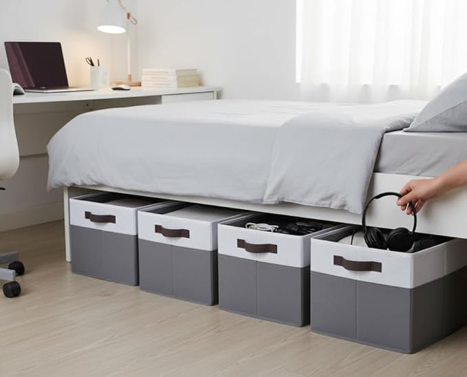 Cupic Cupid Storage Bins Closet, Fabric Closet Organizers and Storage, 6-Pack Baskets for Organizing, Large Storage Boxes with Handles for Clothes and Toys, Gray and White