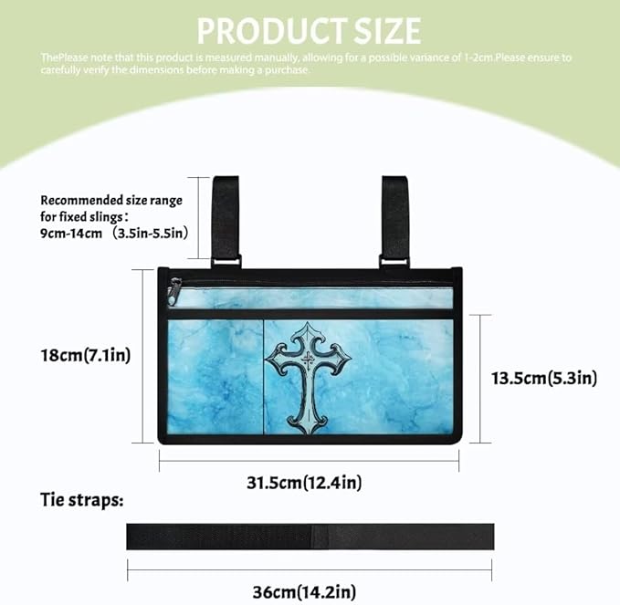 ZOUTAIRONG Blue Cross Wheelchair Side Bag Walker Bag Wheelchair Accessories for Adults Waterproof Armrest Organizer Storage Pouches with Reflective Stripes for Electric Wheelchair Walkers Seniors