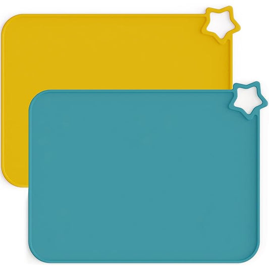 Moonkie Silicone Placemats for Baby & Kid, Stain-Proof Non-Slip Toddler Food Mats Eating Table Mat with 2 Packs