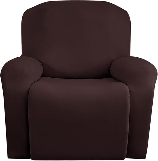 Jin Le 4 Pieces Recliner Cover Stretch Recliner Chair Cover 1 Seater Recliner Couch Covers Sofa Covers Stretch Soft Furniture Protector with Elastic Bottom and Ties for Kids Pet(Recliner, Brown)