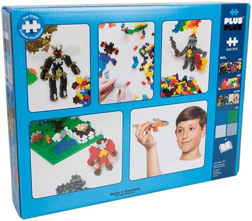 PLUS PLUS - Learn to Build Super Set - Basic Mix, 1,200 Pieces w/ 4 Baseplates - Construction Building Stem / Steam Toy, Interlocking Mini Puzzle Blocks for Kids