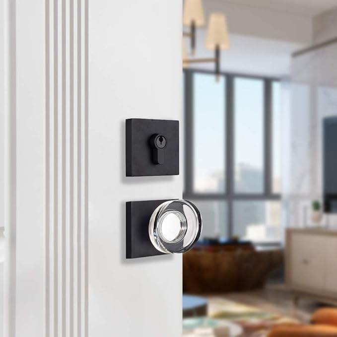 coolnews Deadbolt Lock and Door Knob Set, Crystal Glass Entry Door Knob and Deadbolt Lock Set, Matte Black