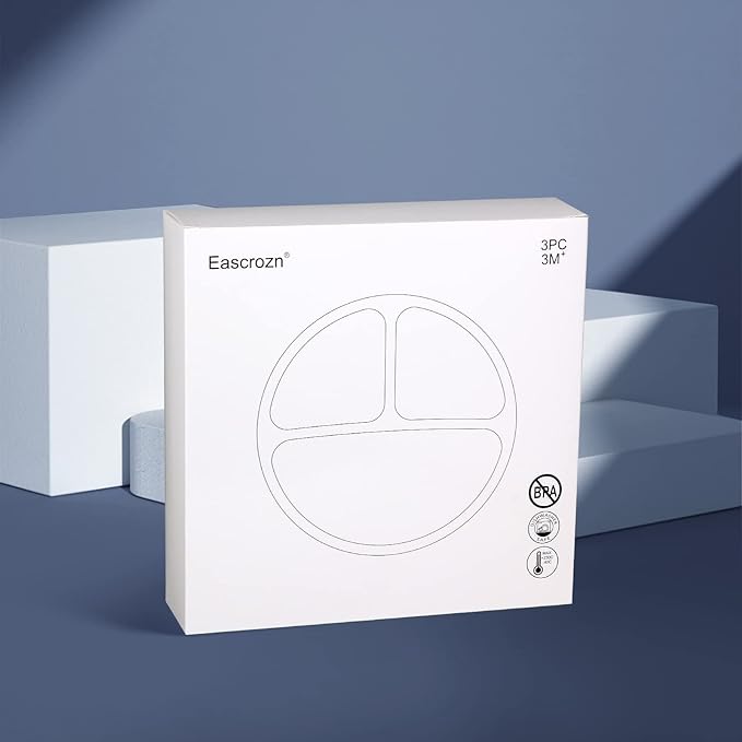 Suction Plates for Baby 3 pack, Stay Put Divided Toddler Plates, 100% Food Grade Silicone Baby Plates, BPA Free, Baby Feeding Supplies, Microwave & Dishwasher Safe